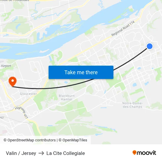 Valin / Jersey to La Cite Collegiale map