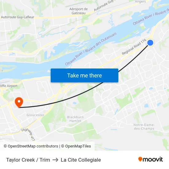 Taylor Creek / Trim to La Cite Collegiale map
