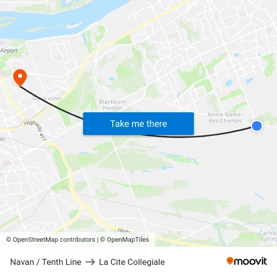 Navan / Tenth Line to La Cite Collegiale map