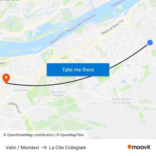 Valin / Mondavi to La Cite Collegiale map