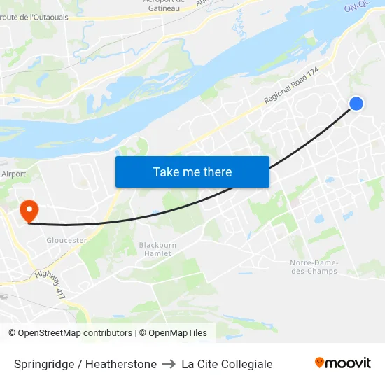 Springridge / Heatherstone to La Cite Collegiale map