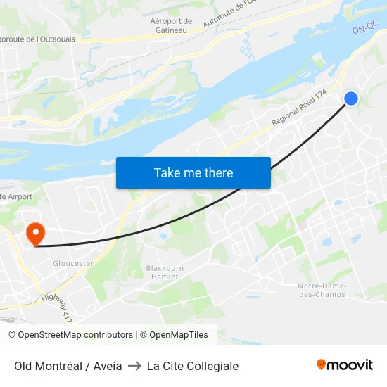 Old Montréal / Aveia to La Cite Collegiale map