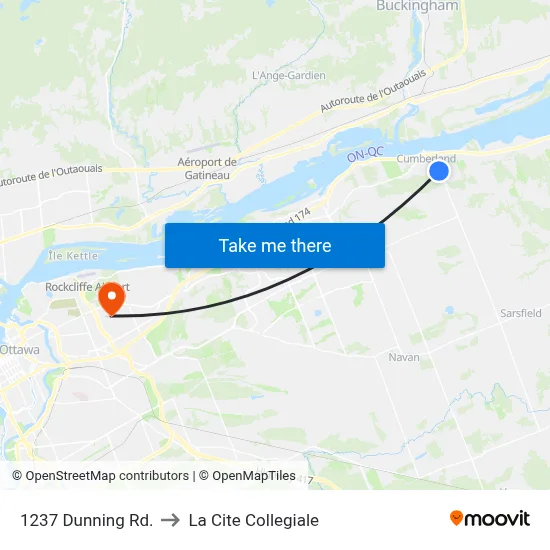 1237 Dunning Rd. to La Cite Collegiale map