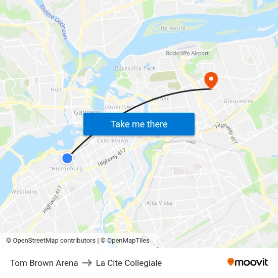 Tom Brown Arena to La Cite Collegiale map