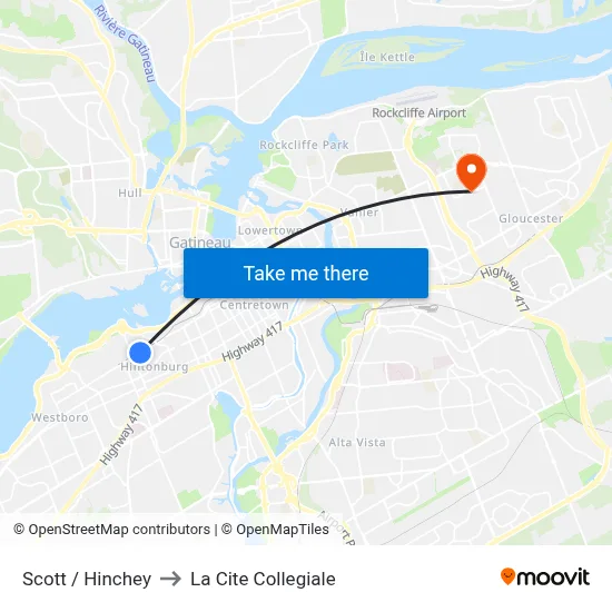 Scott / Hinchey to La Cite Collegiale map