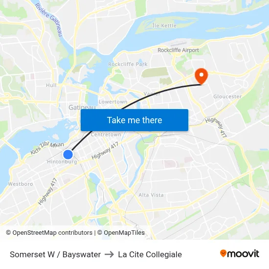 Somerset W / Bayswater to La Cite Collegiale map