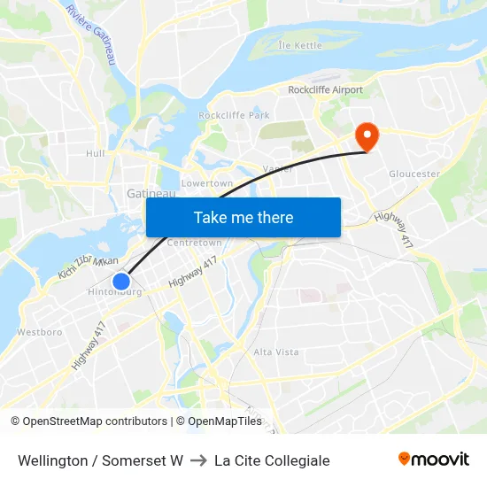 Wellington / Somerset W to La Cite Collegiale map