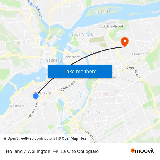 Holland / Wellington to La Cite Collegiale map