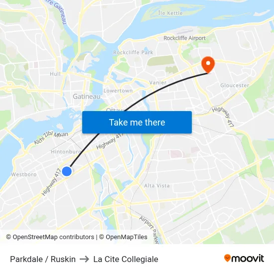 Parkdale / Ruskin to La Cite Collegiale map