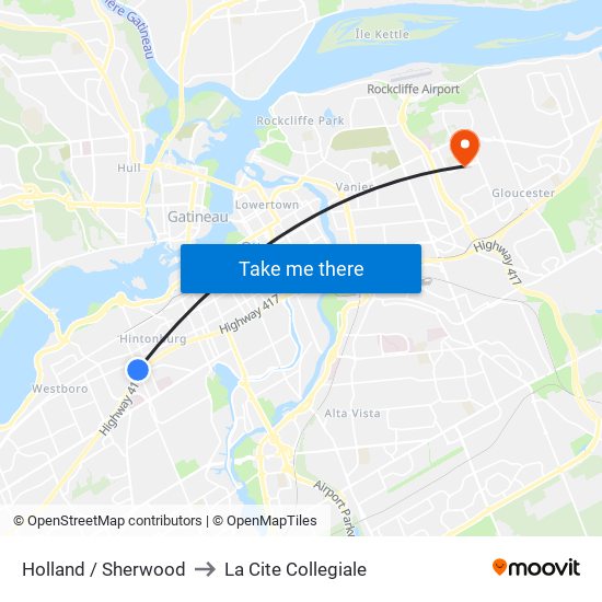 Holland / Sherwood to La Cite Collegiale map