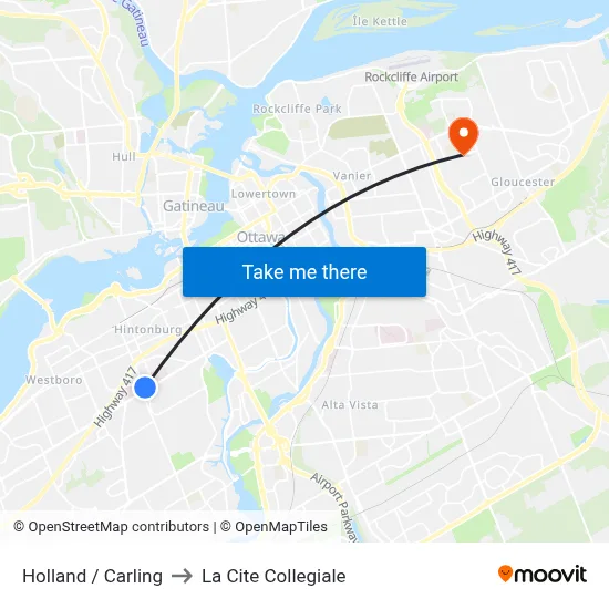 Holland / Carling to La Cite Collegiale map