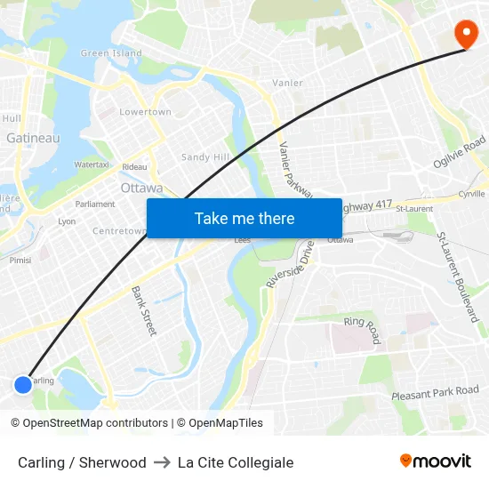 Carling / Sherwood to La Cite Collegiale map