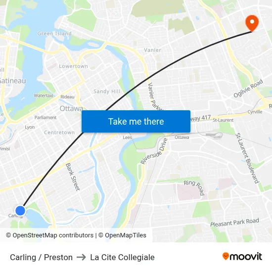 Carling / Preston to La Cite Collegiale map