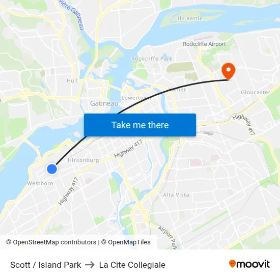 Scott / Island Park to La Cite Collegiale map