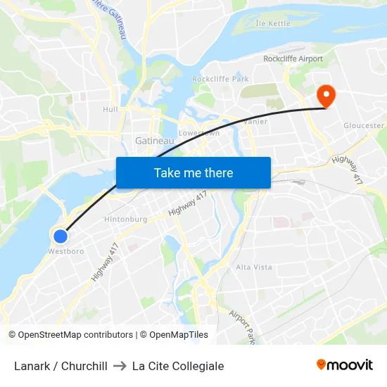 Lanark / Churchill to La Cite Collegiale map