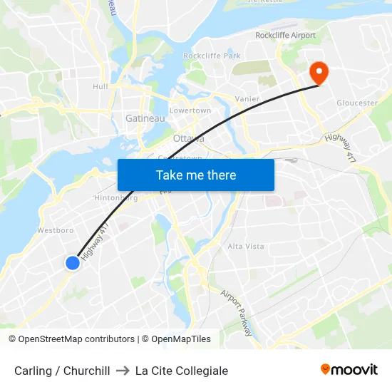 Carling / Churchill to La Cite Collegiale map
