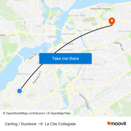 Carling / Dunlevie to La Cite Collegiale map