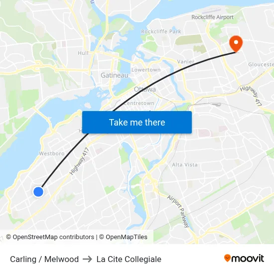 Carling / Melwood to La Cite Collegiale map