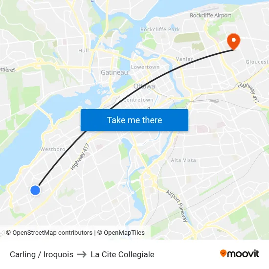 Carling / Iroquois to La Cite Collegiale map