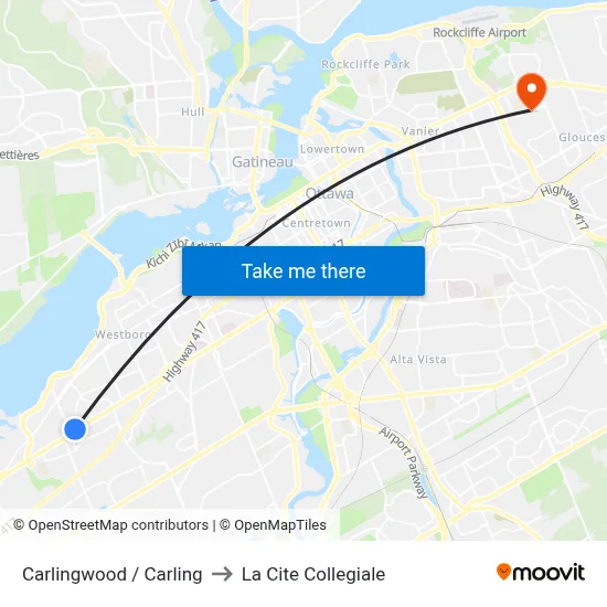 Carlingwood / Carling to La Cite Collegiale map