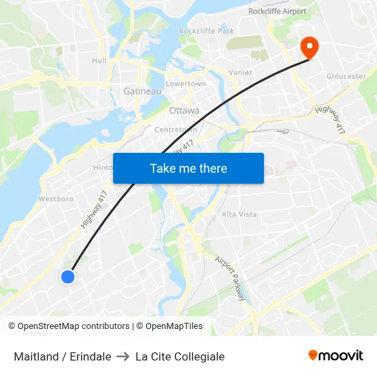 Maitland / Erindale to La Cite Collegiale map