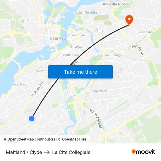 Maitland / Clyde to La Cite Collegiale map