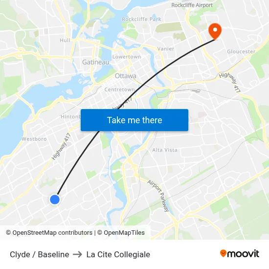 Clyde / Baseline to La Cite Collegiale map