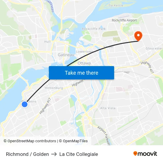 Richmond / Golden to La Cite Collegiale map