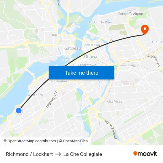 Richmond / Lockhart to La Cite Collegiale map