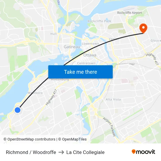 Richmond / Woodroffe to La Cite Collegiale map