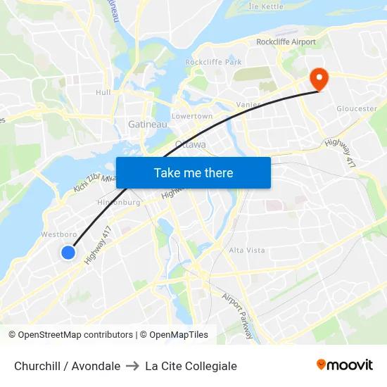Churchill / Avondale to La Cite Collegiale map