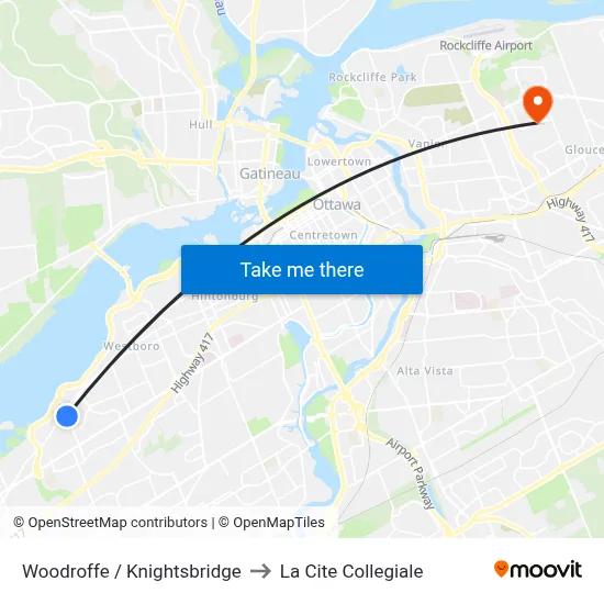 Woodroffe / Knightsbridge to La Cite Collegiale map