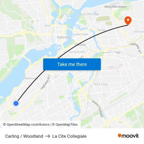 Carling / Woodland to La Cite Collegiale map