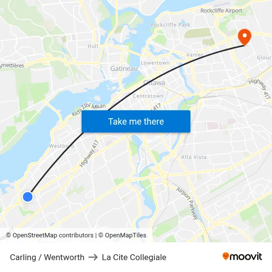 Carling / Wentworth to La Cite Collegiale map