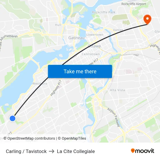 Carling / Tavistock to La Cite Collegiale map