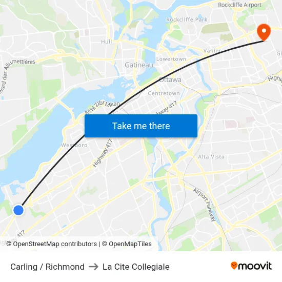 Carling / Richmond to La Cite Collegiale map