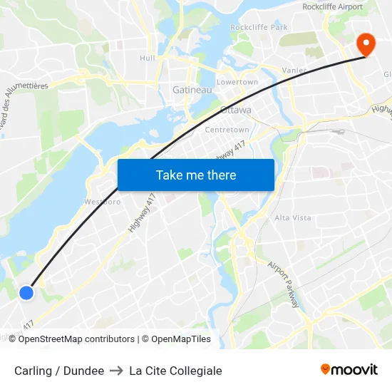 Carling / Dundee to La Cite Collegiale map