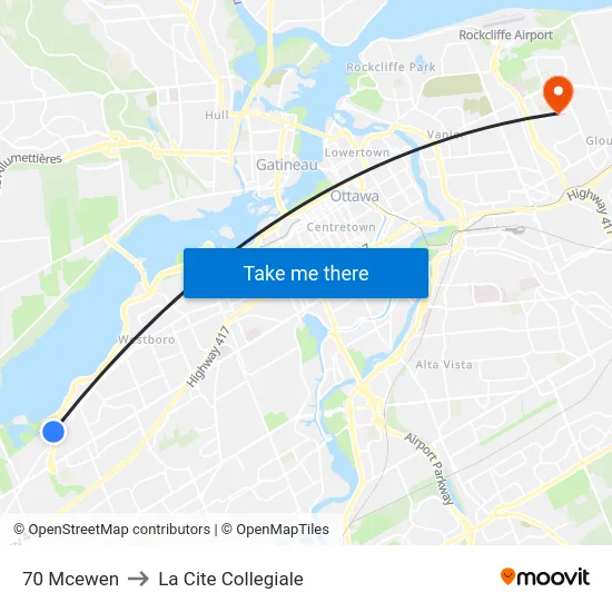 70 Mcewen to La Cite Collegiale map