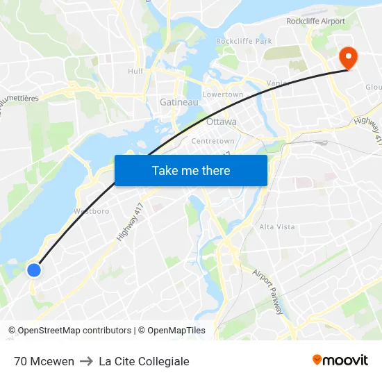 70 Mcewen to La Cite Collegiale map