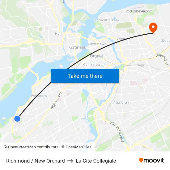 Richmond / New Orchard to La Cite Collegiale map