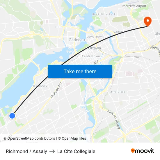 Richmond / Assaly to La Cite Collegiale map
