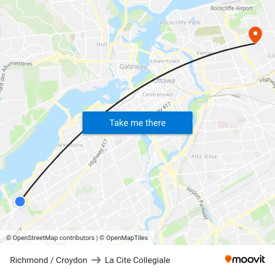 Richmond / Croydon to La Cite Collegiale map