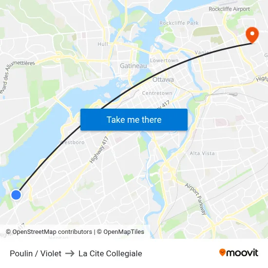 Poulin / Violet to La Cite Collegiale map