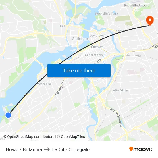 Howe / Britannia to La Cite Collegiale map
