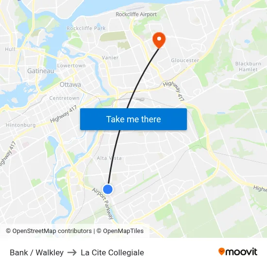 Bank / Walkley to La Cite Collegiale map