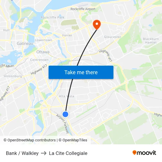 Bank / Walkley to La Cite Collegiale map