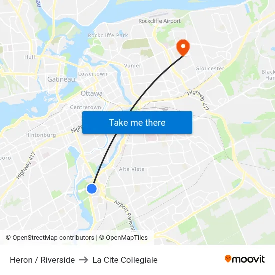 Heron / Riverside to La Cite Collegiale map