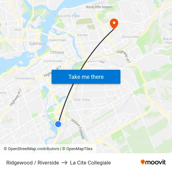 Ridgewood / Riverside to La Cite Collegiale map
