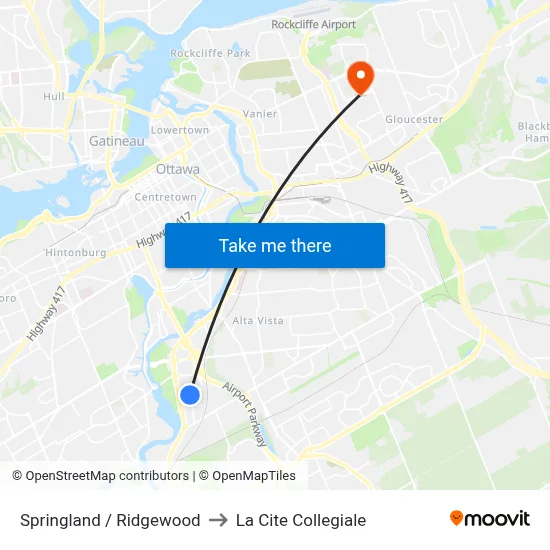 Springland / Ridgewood to La Cite Collegiale map