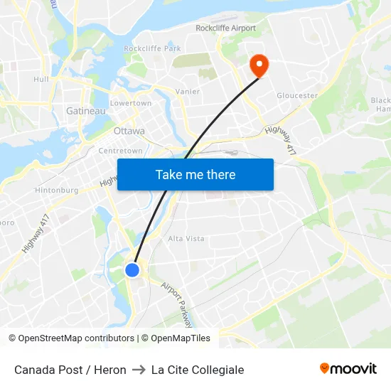 Canada Post / Heron to La Cite Collegiale map